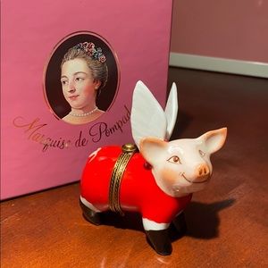 Marquise de Pompadour Limoges Santa Pig with Wings